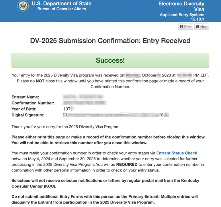Submission Confirmation page